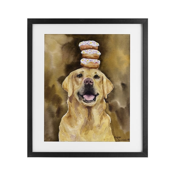Stupell Industries Happy Golden Retriever with Donuts Black Framed Print Under Glass, design by George Dyachenko