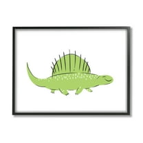Stupell Industries Happy Green Dinosaur Small Finned Kids' Reptile Animals & Insects Painting Black Framed Art Print Wall Art, 11 x 14