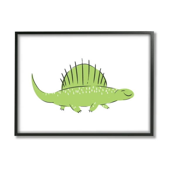 Stupell Industries Happy Green Dinosaur Small Finned Kids' Reptile Animals & Insects Painting Black Framed Art Print Wall Art, 11 x 14