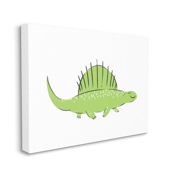 Stupell Industries Happy Green Dinosaur Small Finned Kids' Reptile Graphic Art Gallery-Wrapped Canvas Print Wall Art, 16x20, by Ziwei Li