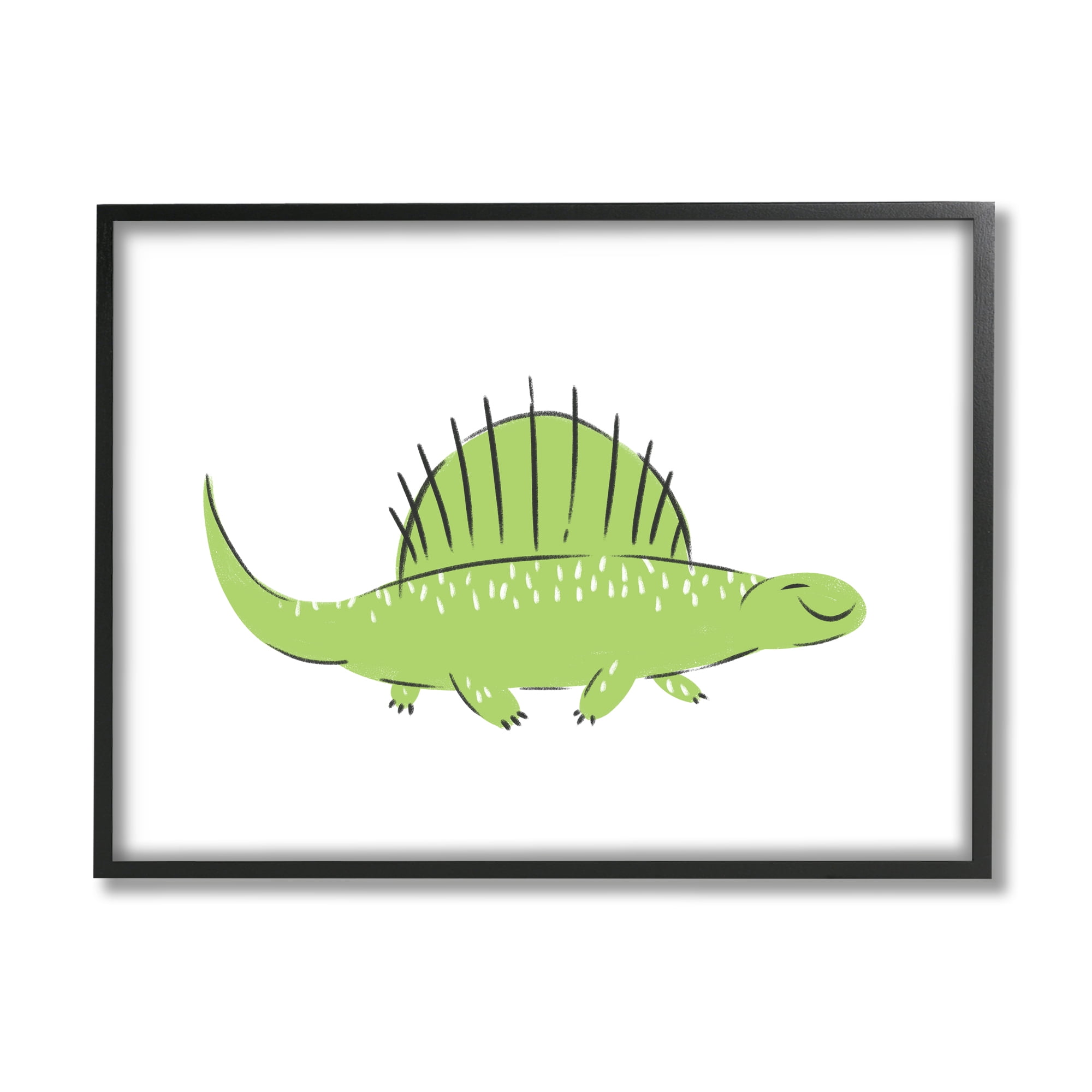 Stupell Industries Happy Green Dinosaur Small Finned Kids' Reptile Modern Painting Black Framed Art Print Wall Art, 24 x 30, Design by Ziwei Li