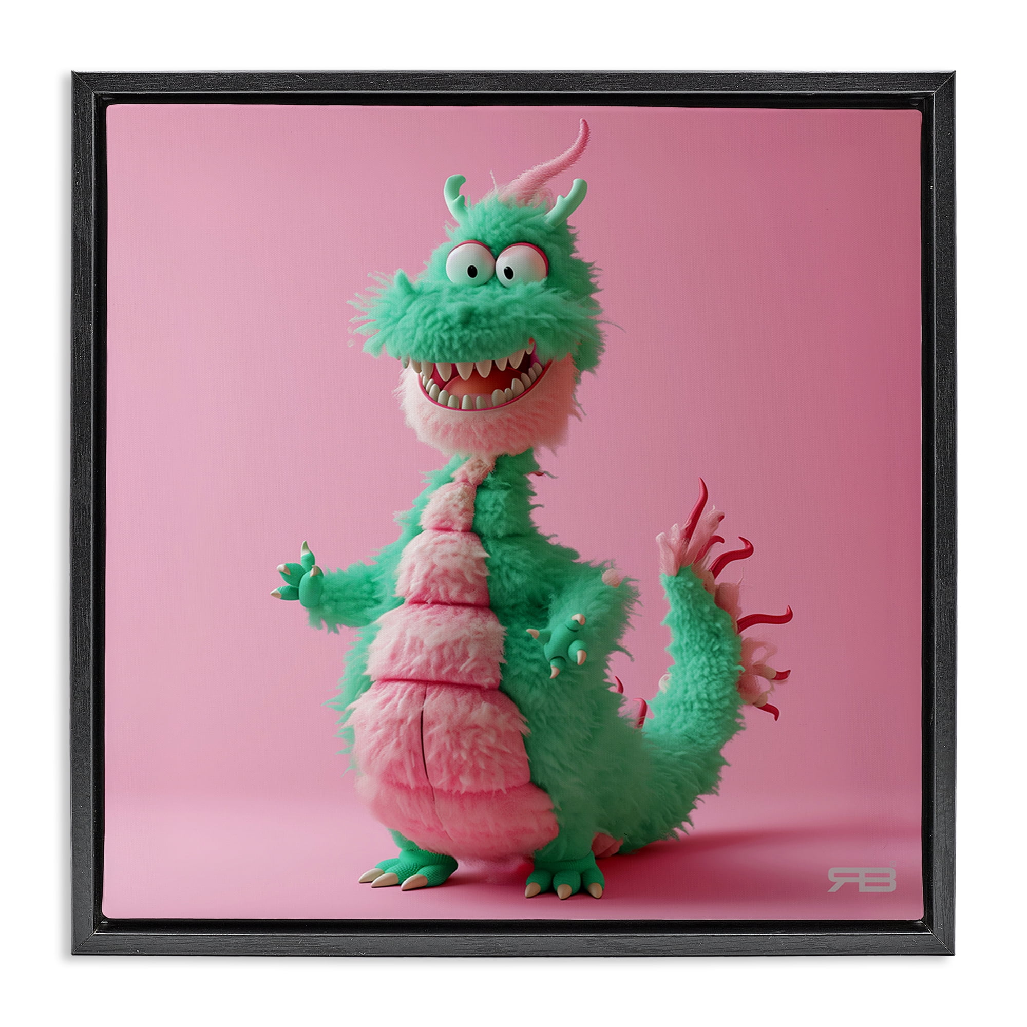 Stupell Industries Happy Green Dragon Fantasy & Sci-Fi Painting Black Floater Framed Canvas Art Print Wall Art, 25 x 25