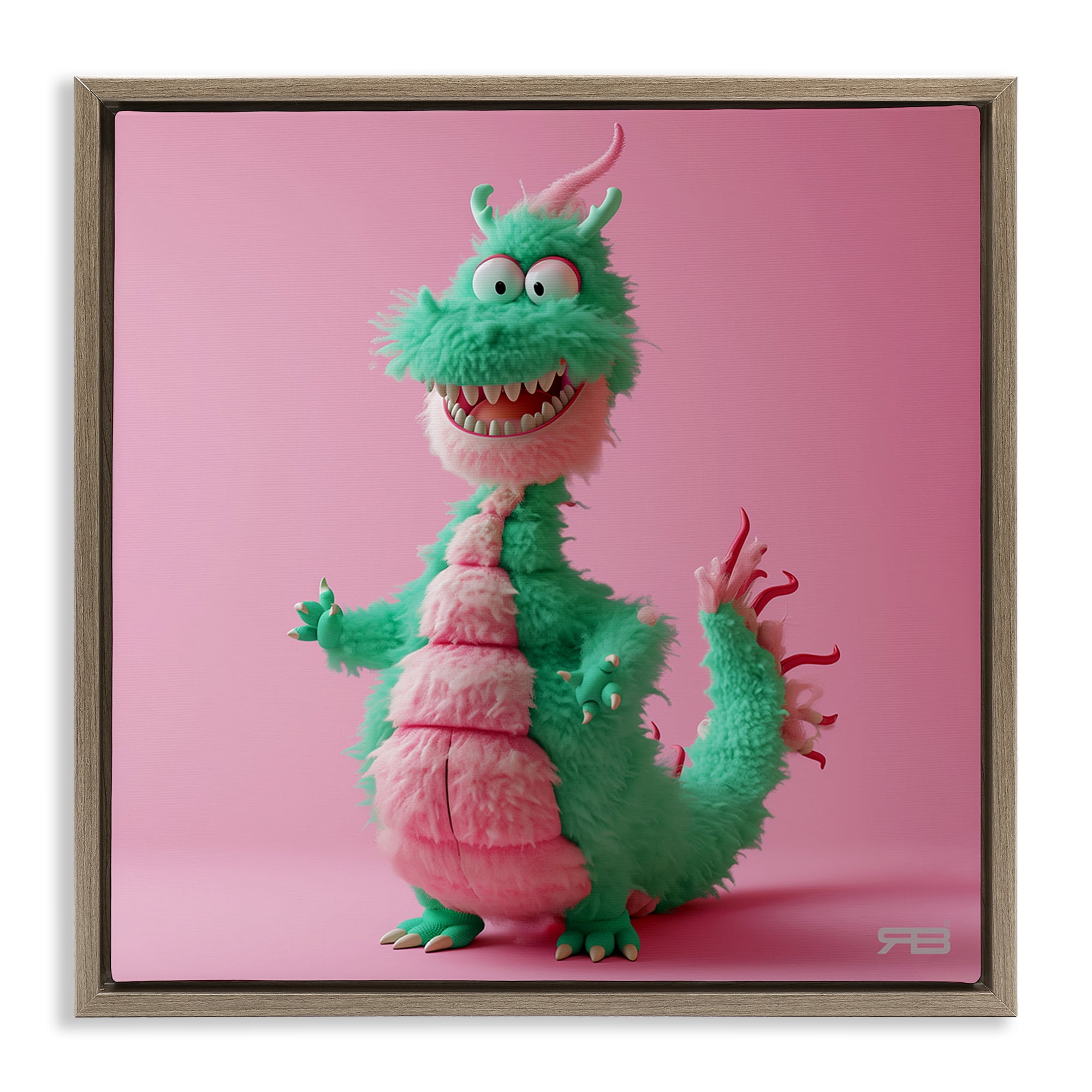 Stupell Industries Happy Green Dragon Fantasy & Sci-Fi Painting Brown Floater Framed Canvas Art Print Wall Art, 25 x 25