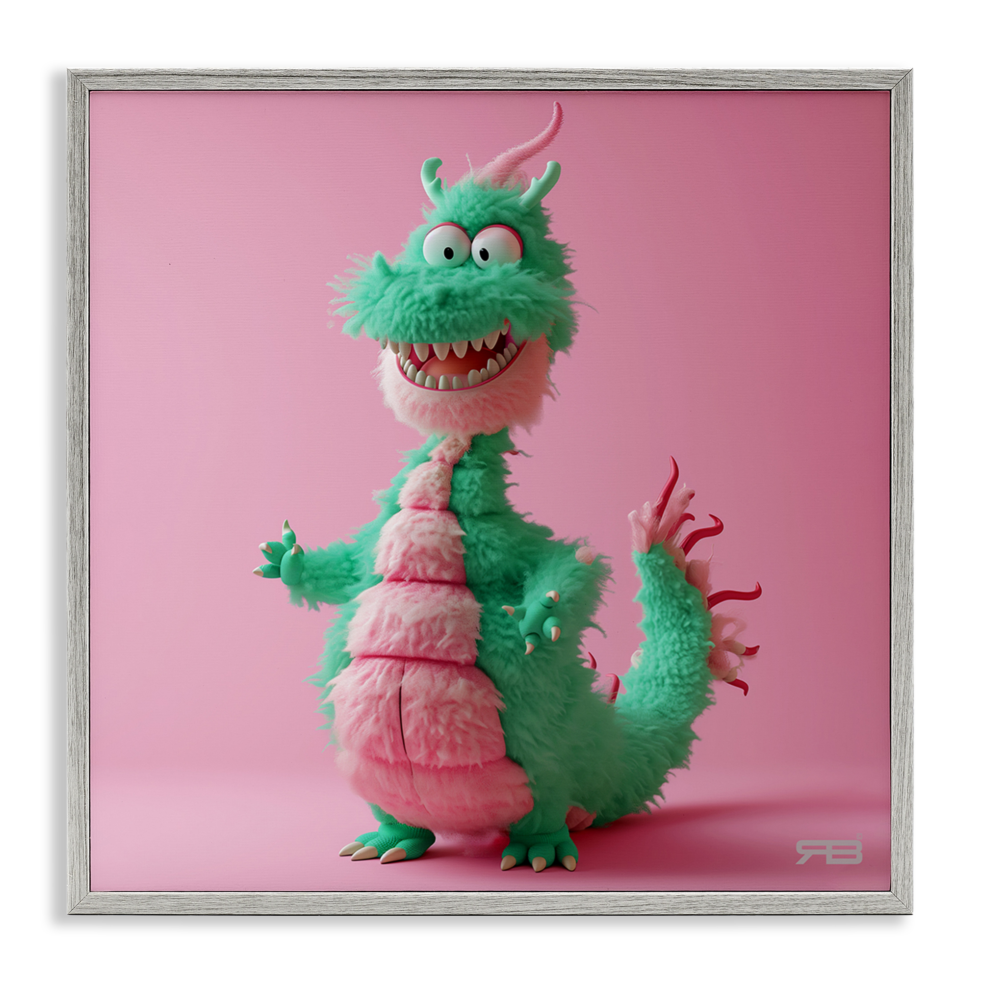Stupell Industries Happy Green Dragon Fantasy & Sci-Fi Painting Gray Framed Art Print Wall Art, 24 x 24