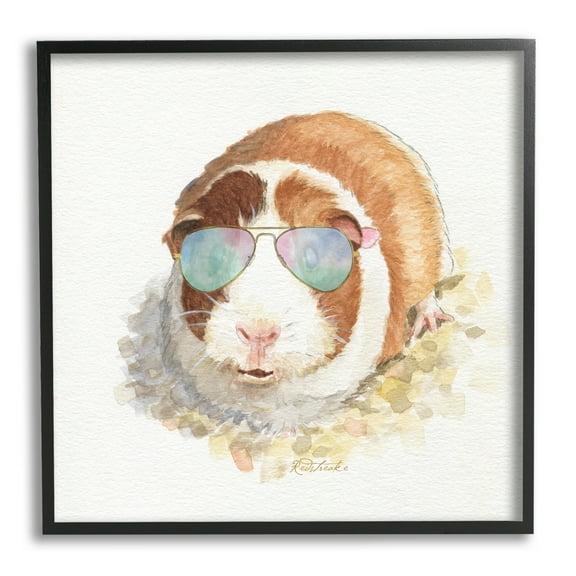 Stupell Industries Happy Guinea Pig Wearing Sunglasses Cheerful Watercolor Detail Painting Black Framed Art Print Wall Art, Design by Jennifer Redstreake