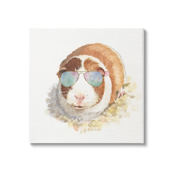 Stupell Industries Happy Guinea Pig Wearing Sunglasses Cheerful Watercolor Detail Painting Gallery Wrapped Canvas Print Wall Art, Design by Jennifer Redstreake