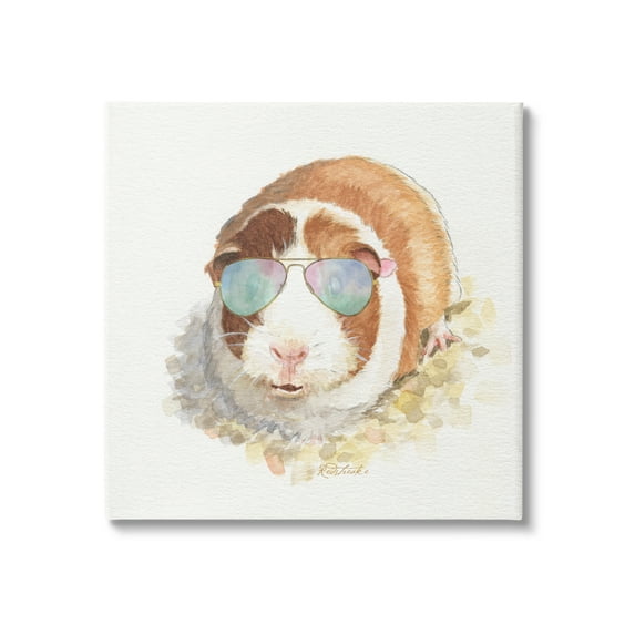 Stupell Industries Happy Guinea Pig Wearing Sunglasses Cheerful Watercolor Detail Painting Gallery Wrapped Canvas Print Wall Art, Design by Jennifer Redstreake