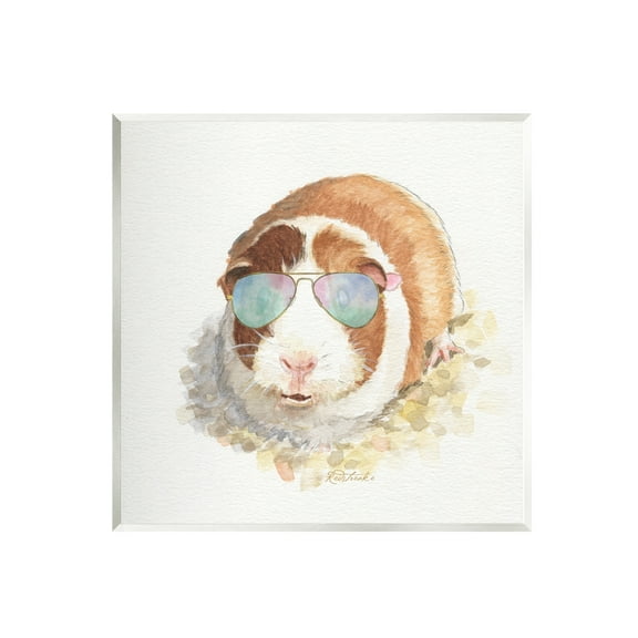 Stupell Industries Happy Guinea Pig Wearing Sunglasses Cheerful Watercolor Detail Painting Unframed Art Print Wall Art, Design by Jennifer Redstreake