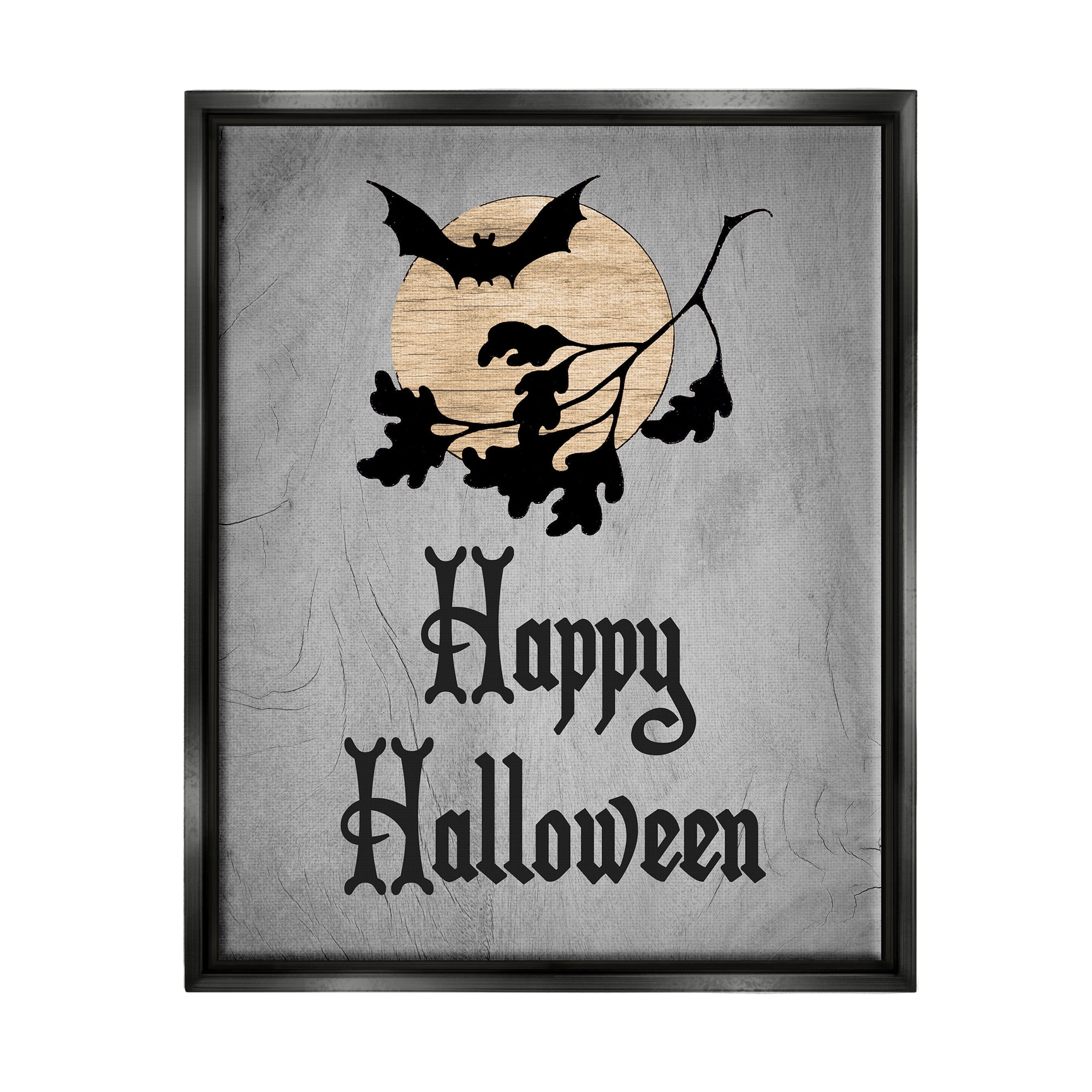 Stupell Industries Happy Halloween Bats Holiday Painting Black Floater Framed Canvas Art Print Wall Art, 25 x 31