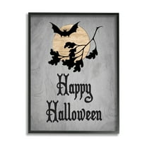 Stupell Industries Happy Halloween Bats Holiday Painting Black Framed Art Print Wall Art, 11 x 14