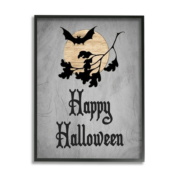 Stupell Industries Happy Halloween Bats Holiday Painting Black Framed Art Print Wall Art, 16 x 20