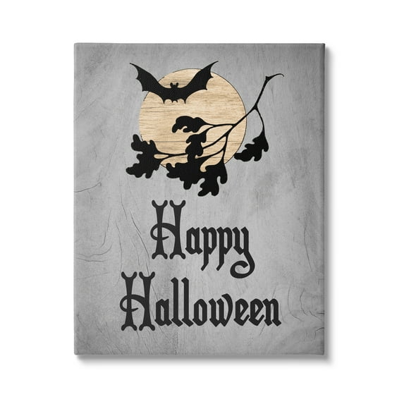 Stupell Industries Happy Halloween Bats Holiday Painting Gallery Wrapped Canvas Art Print Wall Art, 16 x 20