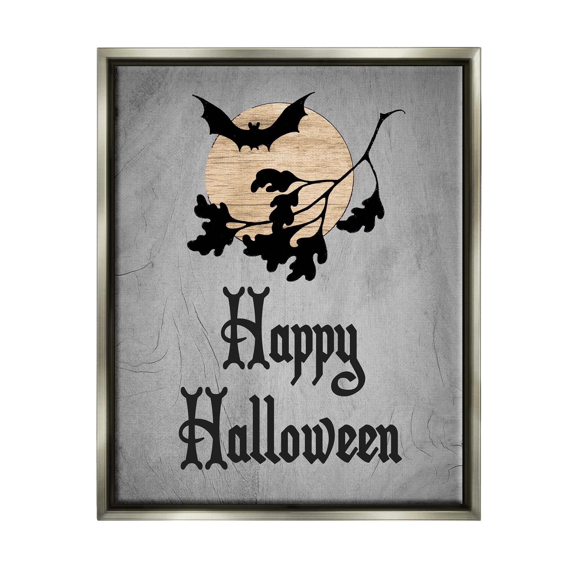Stupell Industries Happy Halloween Bats Holiday Painting Gray Floater Framed Canvas Art Print Wall Art, 25 x 31