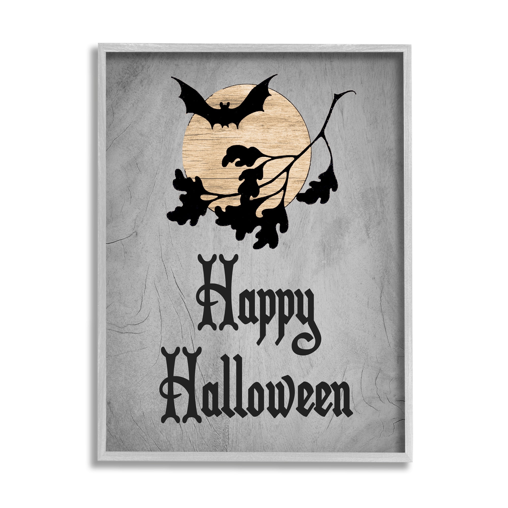 Stupell Industries Happy Halloween Bats Holiday Painting Gray Framed Art Print Wall Art, 24 x 30