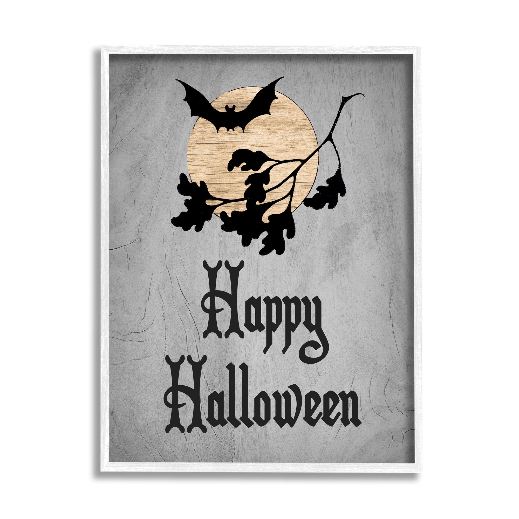 Stupell Industries Happy Halloween Bats Holiday Painting White Framed Art Print Wall Art, 24 x 30
