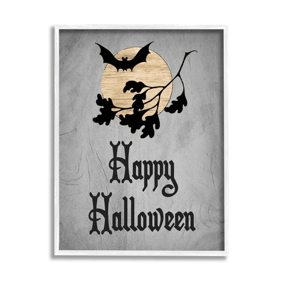 Stupell Industries Happy Halloween Bats Holiday Painting White Framed Art Print Wall Art, 24 x 30