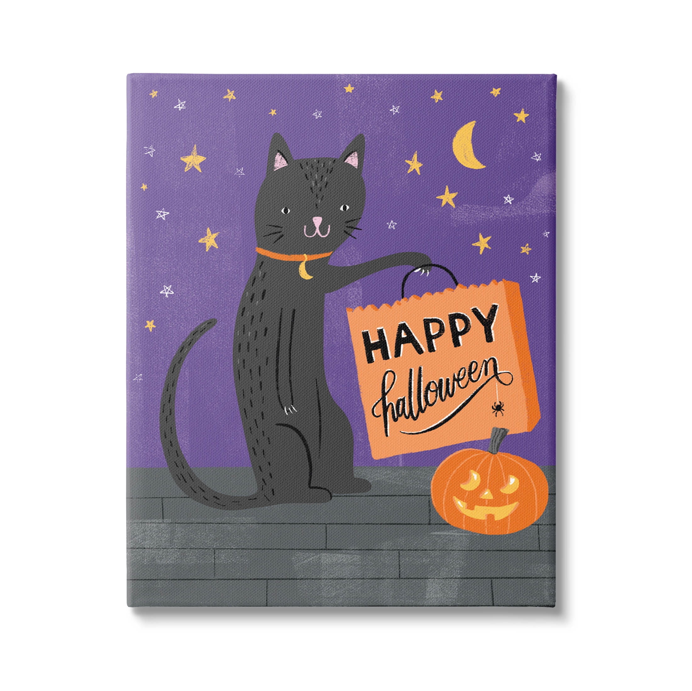 Stupell Industries Happy Halloween Black Cat Graphic Art Gallery Wrapped Canvas Print Wall Art, Design by Amanda McGee