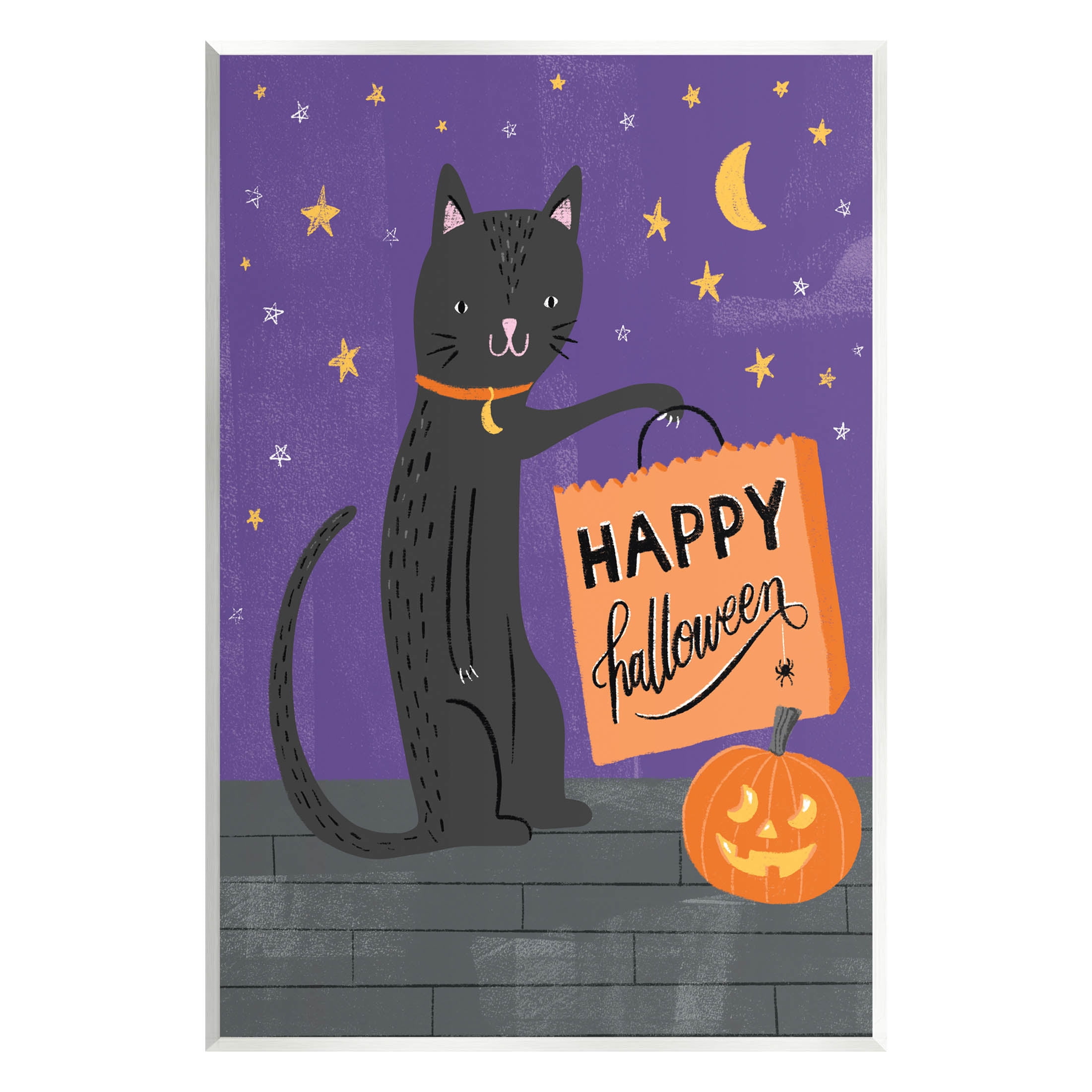 Stupell Industries Happy Halloween Black Cat Graphic Art Unframed Art Print Wall Art, Design by Amanda McGee