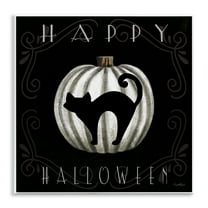 Stupell Industries Happy Halloween Cat & Pumpkin Holiday Painting Unframed Art Print Wall Art, 12 x 12