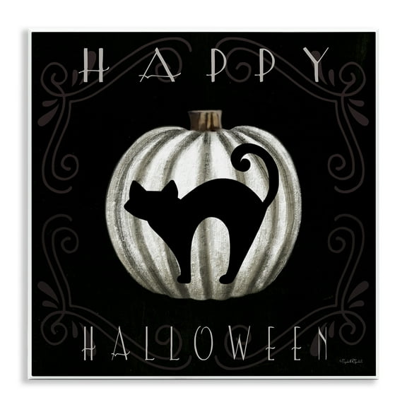 Stupell Industries Happy Halloween Cat & Pumpkin Holiday Painting Unframed Art Print Wall Art, 12 x 12