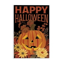 Stupell Industries Happy Halloween Floral Pumpkin Quotes and Sayings Painting Unframed Art Print Wall Art, 10 x 15