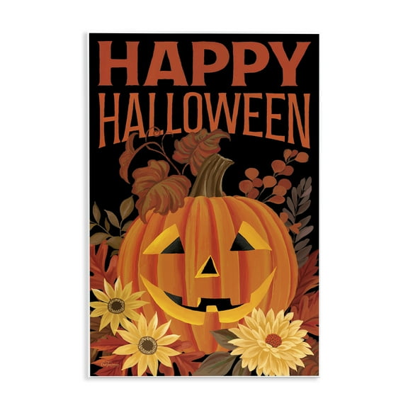 Stupell Industries Happy Halloween Floral Pumpkin Quotes and Sayings Painting Unframed Art Print Wall Art, 10 x 15