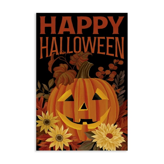 Stupell Industries Happy Halloween Floral Pumpkin Quotes and Sayings Painting Wrapped Canvas Canvas Art Print Wall Art, 16 x 24