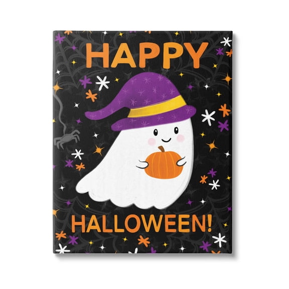 Stupell Industries Happy Halloween Happy Ghost Graphic Art Gallery Wrapped Canvas Print Wall Art, Design by Emily Cromwell