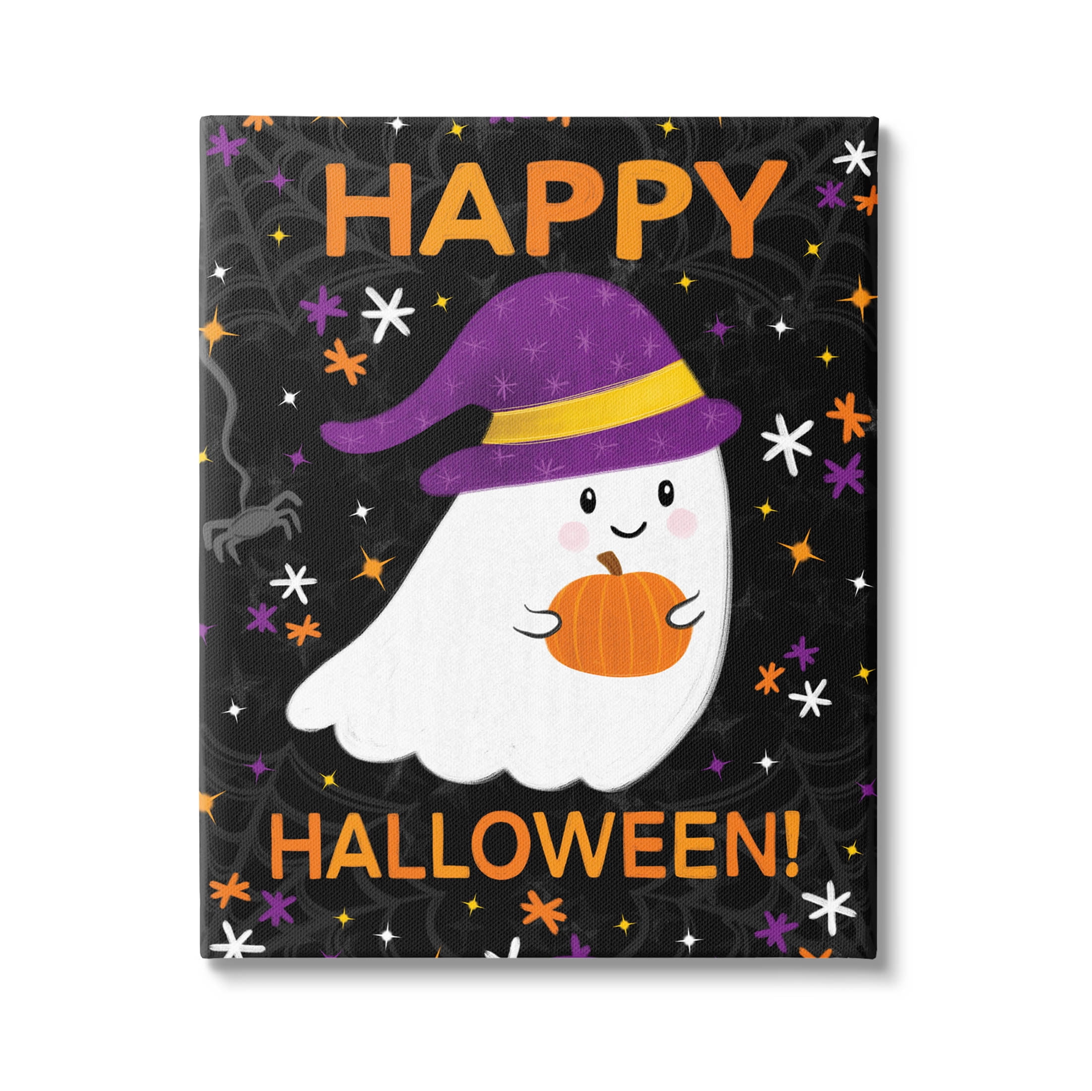 Stupell Industries Happy Halloween Happy Ghost Graphic Art Gallery Wrapped Canvas Print Wall Art, Design by Emily Cromwell