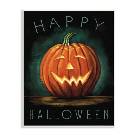 Stupell Industries Happy Halloween Happy Jack-O-Lantern Smile Festive, 13 x 19, Designed by Elizabeth Tyndall