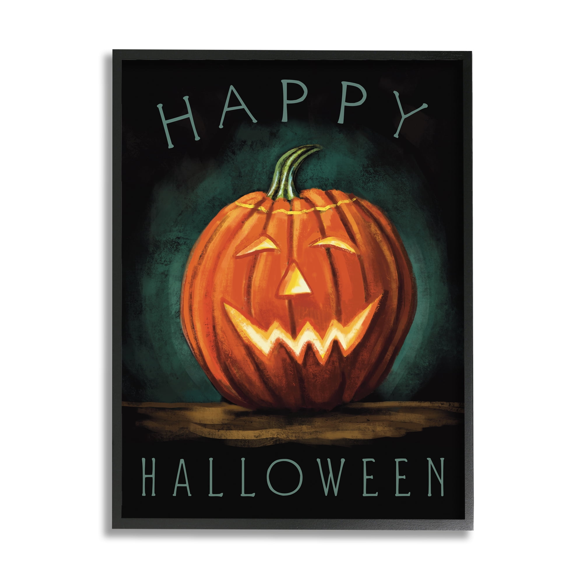 Stupell Industries Happy Halloween Happy Jack-O-Lantern Smile Festive Rustic Painting Black Framed Art Print Wall Art, 11 x 14, Design by Elizabeth Tyndall
