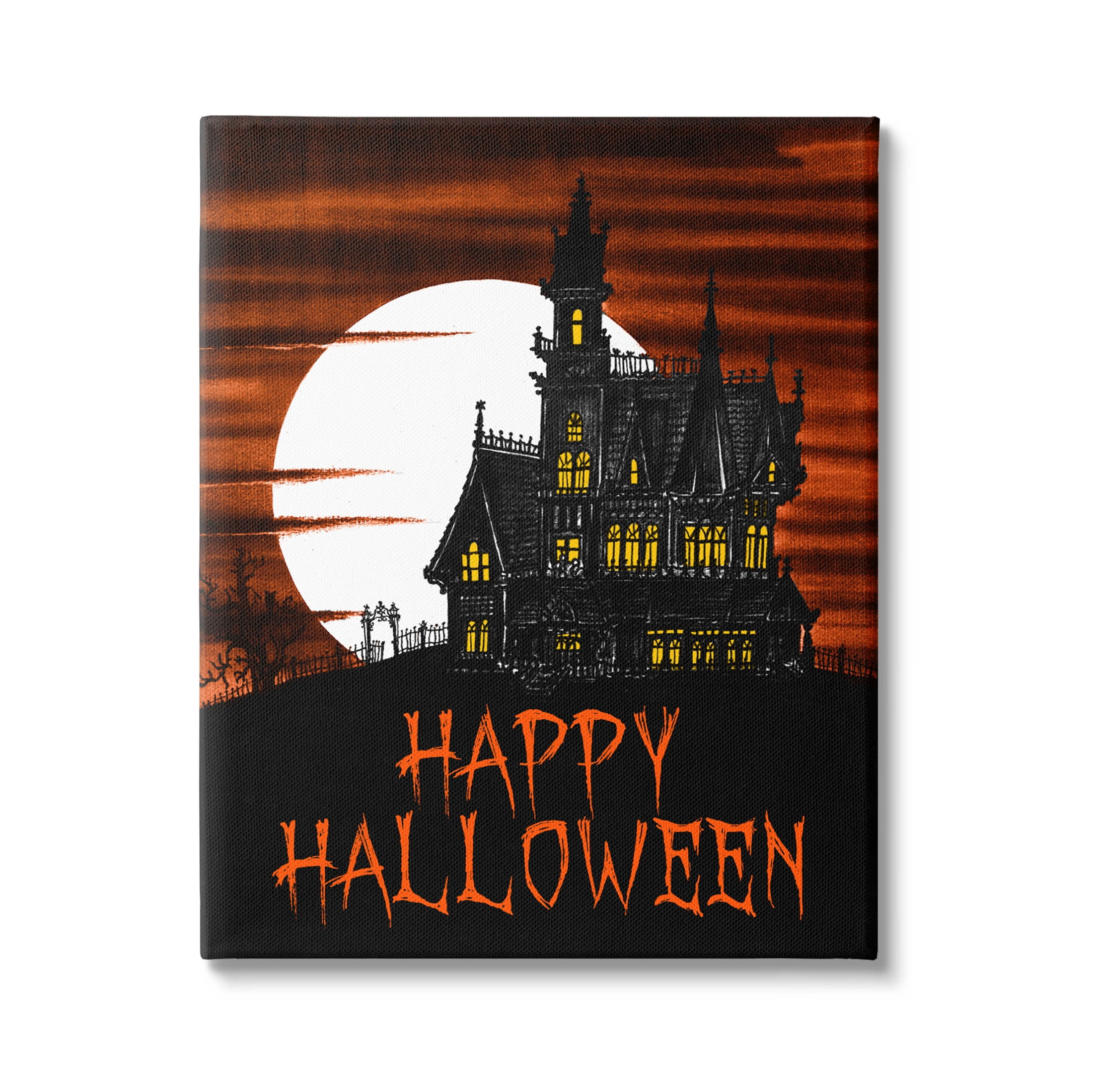 Stupell Industries Happy Halloween Haunted House Graphic Art Gallery Wrapped Canvas Print Wall Art, Design by The Saturday Evening Post
