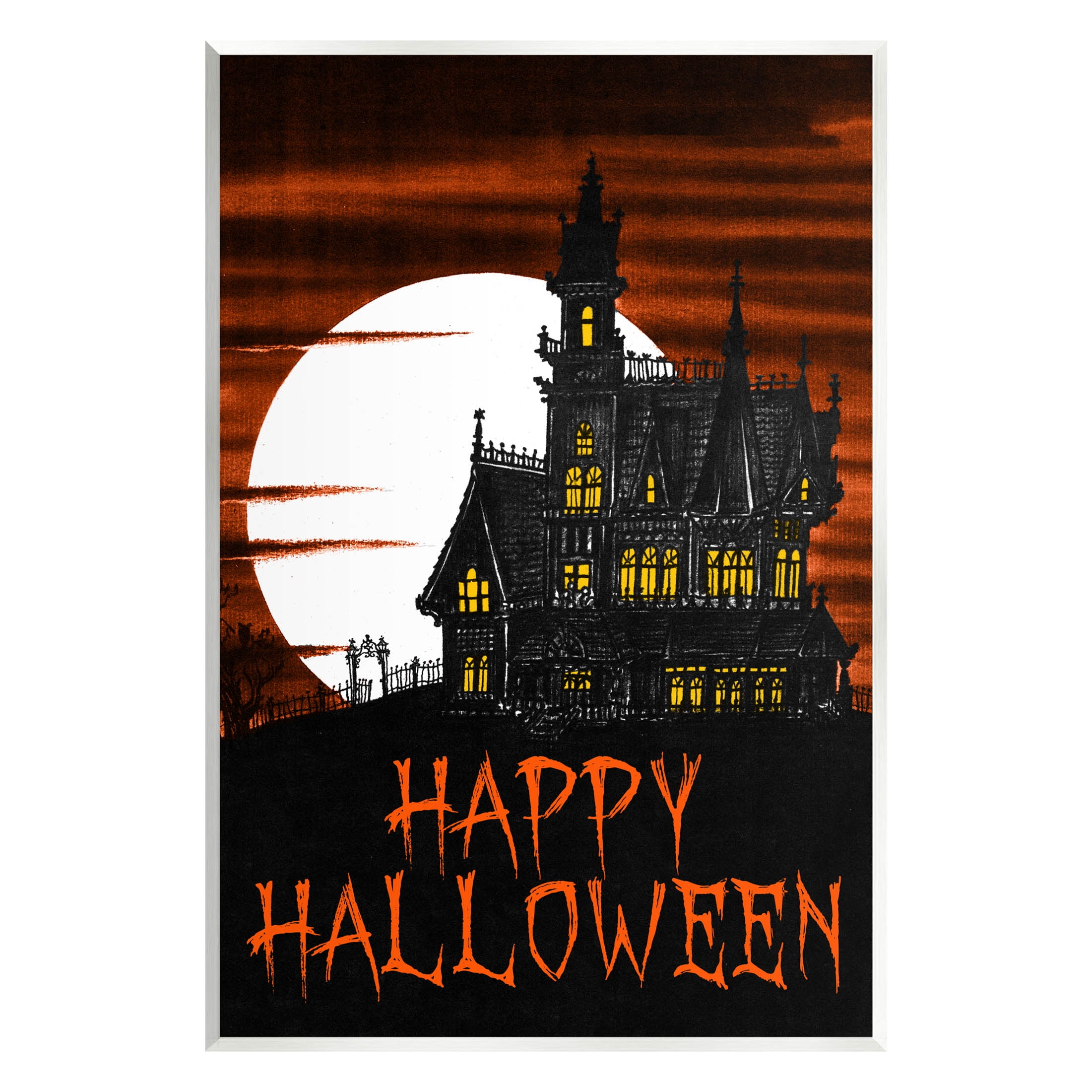 Stupell Industries Happy Halloween Haunted House Graphic Art Unframed Art Print Wall Art, Design by The Saturday Evening Post