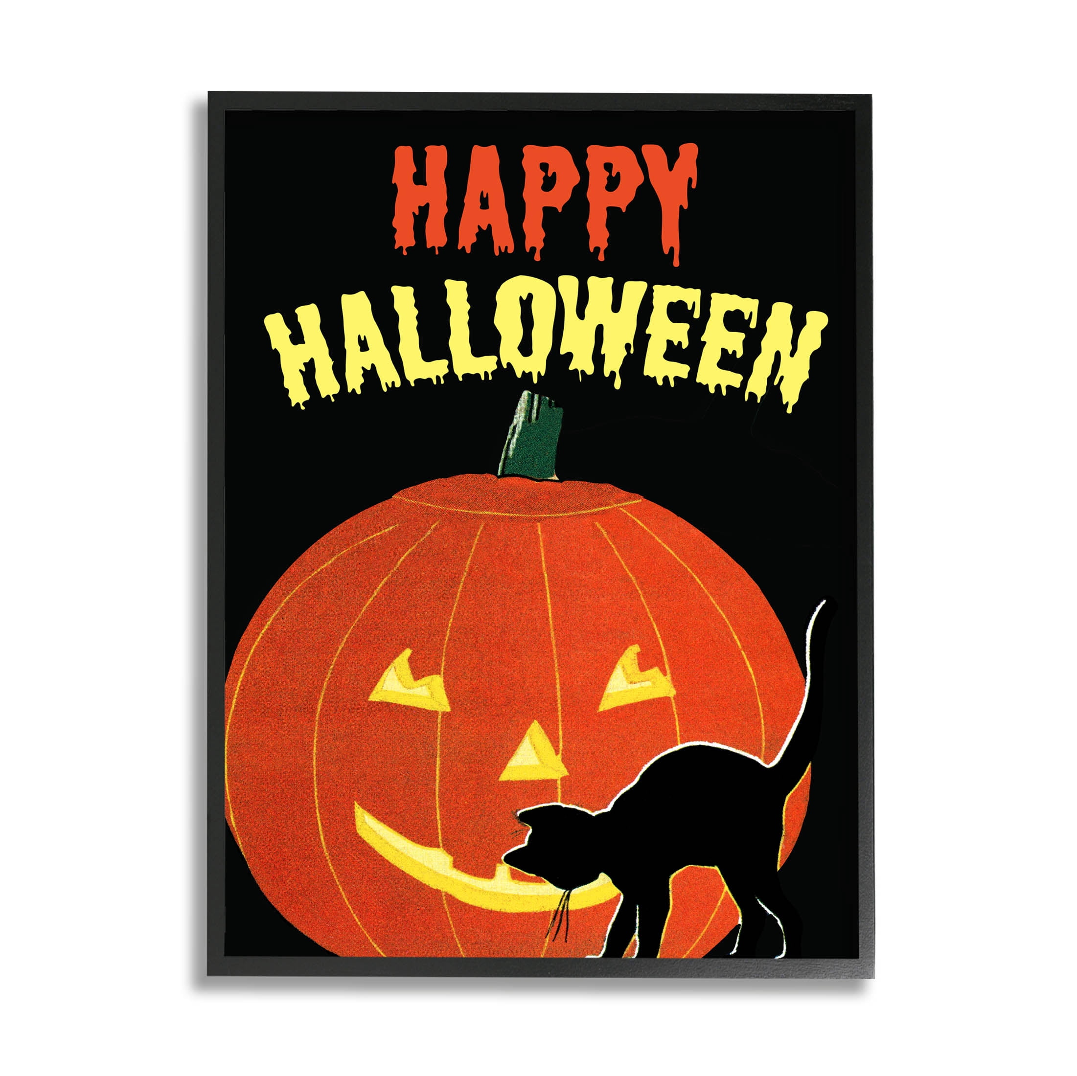 Stupell Industries Happy Halloween Haunted Jack-o-Lantern Graphic Art Black Framed Art Print Wall Art, Design by The Saturday Evening Post