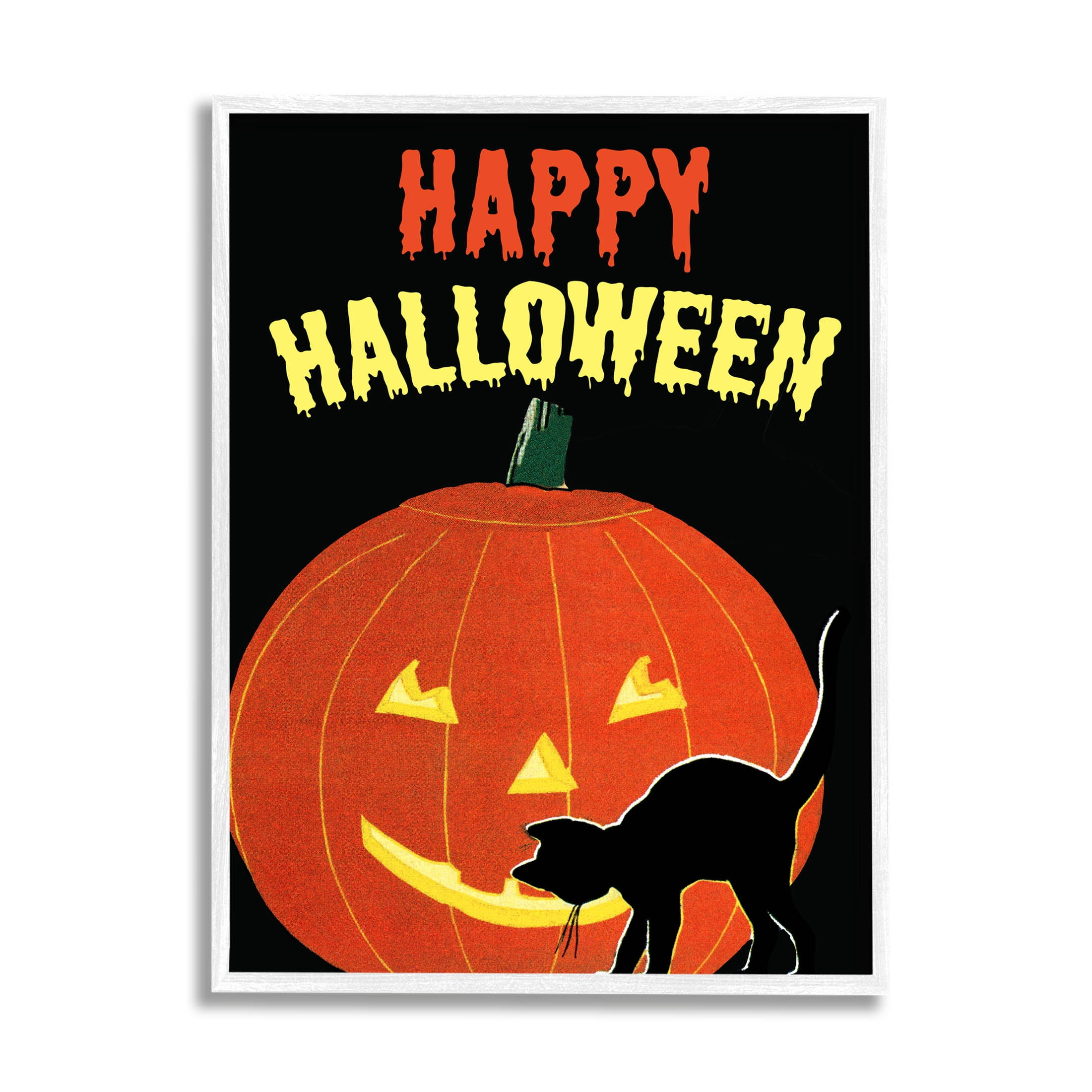 Stupell Industries Happy Halloween Haunted Jack-o-Lantern Graphic Art White Framed Art Print Wall Art, Design by The Saturday Evening Post