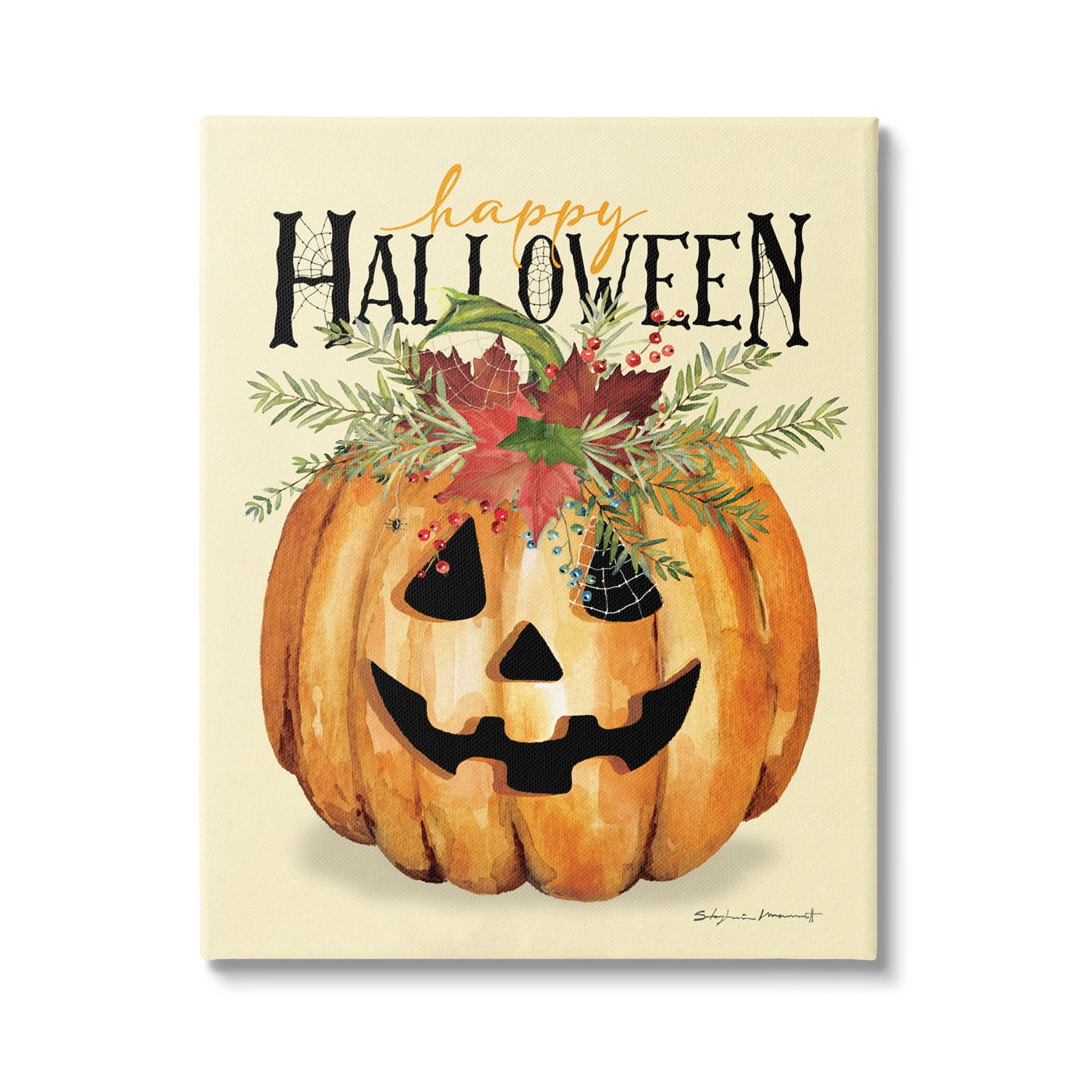 Stupell Industries Happy Halloween Jack-o-Lantern Holiday Painting Gallery Wrapped Canvas Print Wall Art