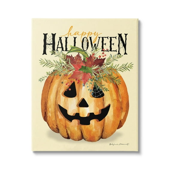 Stupell Industries Happy Halloween Jack-o-Lantern Holiday Painting Gallery Wrapped Canvas Print Wall Art