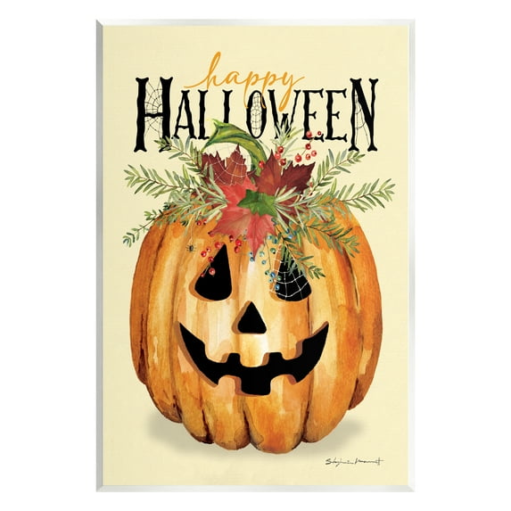 Stupell Industries Happy Halloween Jack-o-Lantern Holiday Painting Unframed Art Print Wall Art
