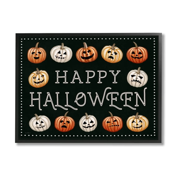 Stupell Industries Happy Halloween Jack-o-Lanterns Graphic Art Black Framed Art Print Wall Art, Design by Elizabeth Tyndall