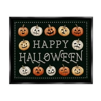 Stupell Industries Happy Halloween Jack-o-Lanterns Graphic Art Jet Black Floating Framed Canvas Print Wall Art, Design by Elizabeth Tyndall