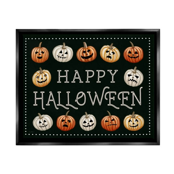 Stupell Industries Happy Halloween Jack-o-Lanterns Graphic Art Jet Black Floating Framed Canvas Print Wall Art, Design by Elizabeth Tyndall