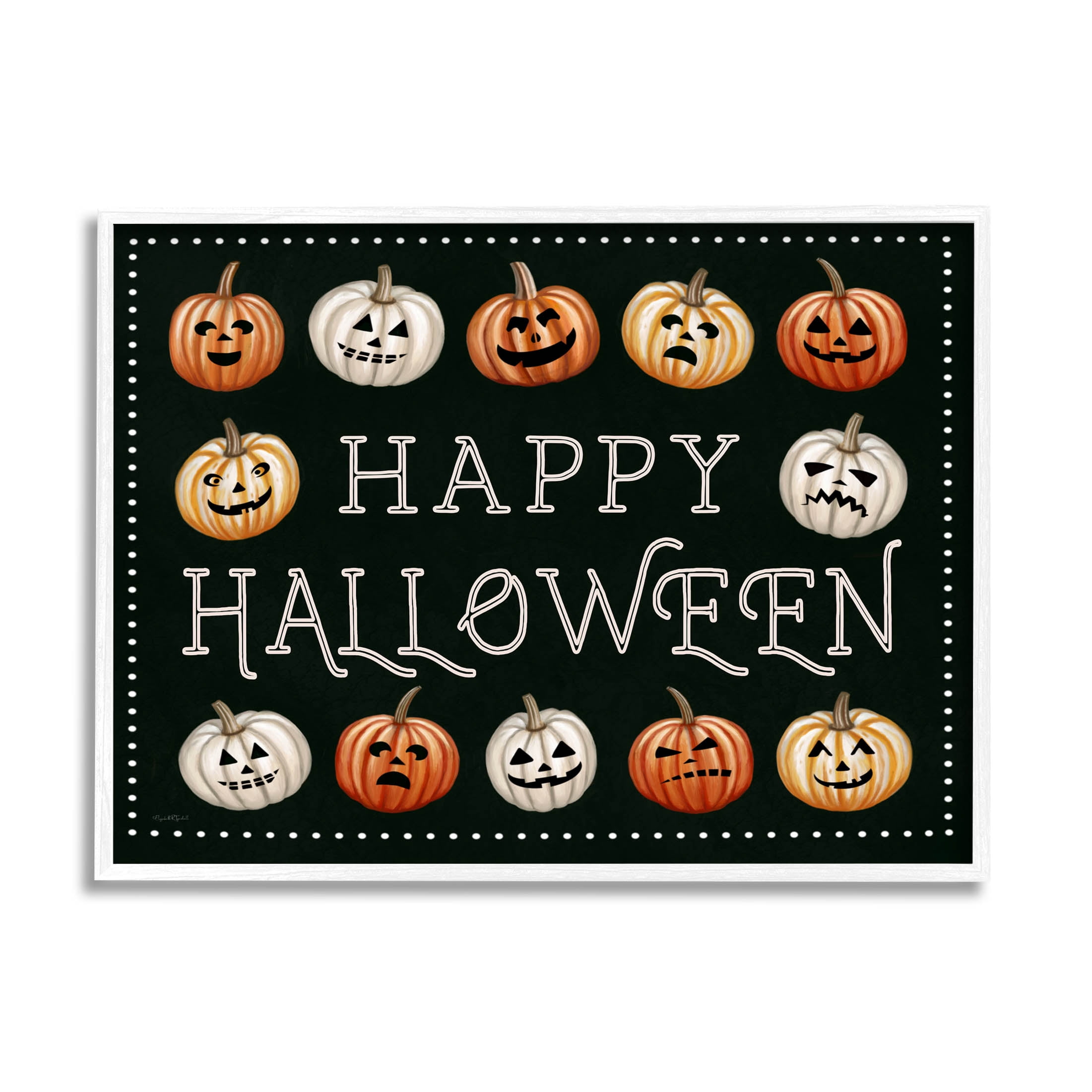 Stupell Industries Happy Halloween Jack-o-Lanterns Graphic Art White Framed Art Print Wall Art, Design by Elizabeth Tyndall