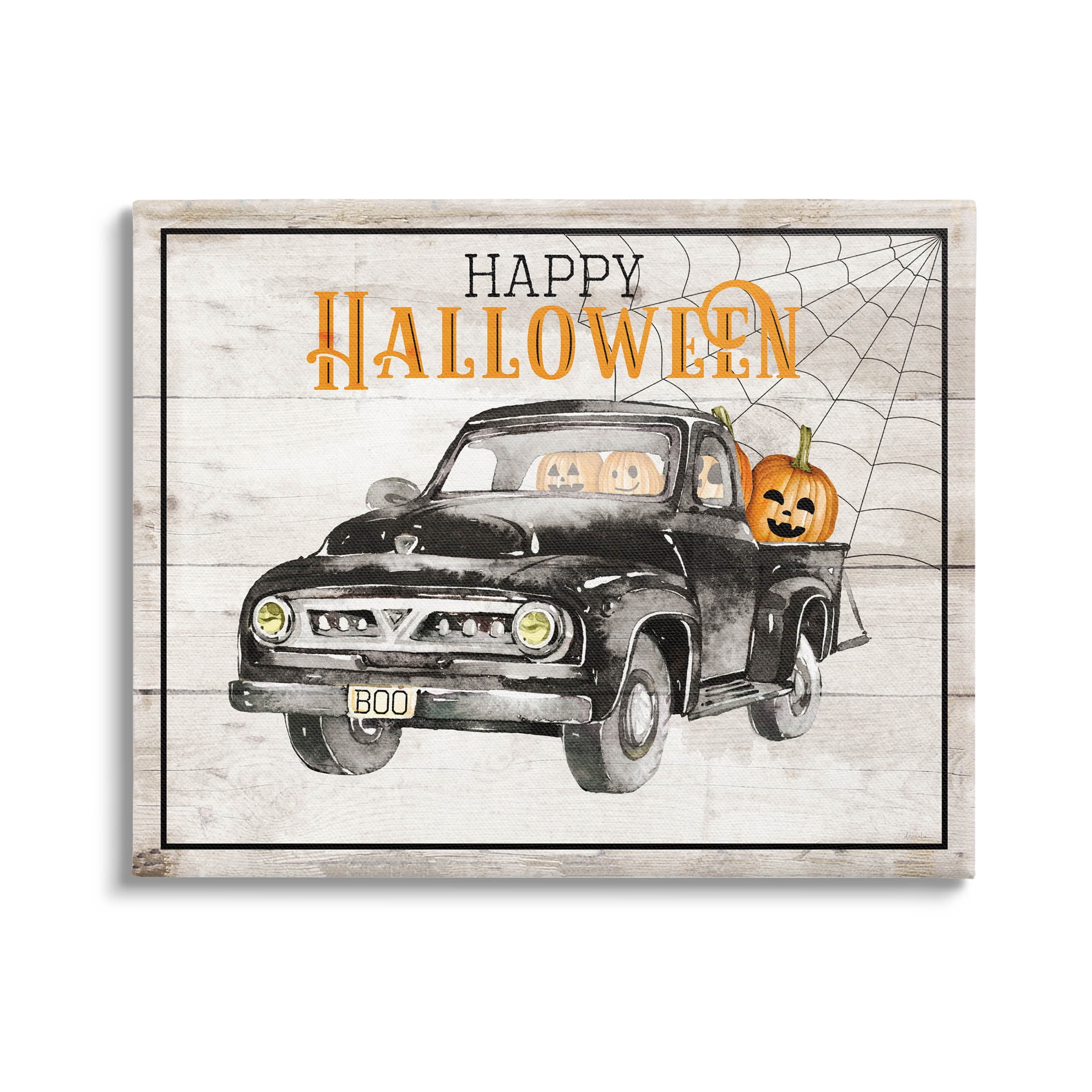 Stupell Industries Happy Halloween Pumpkin Truck Graphic Art Gallery Wrapped Canvas Print Wall Art, Design by Daniela Santiago