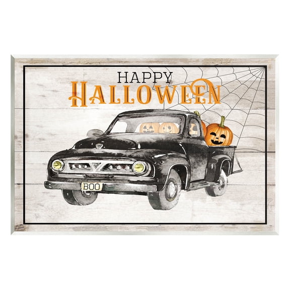 Stupell Industries Happy Halloween Pumpkin Truck Graphic Art Unframed Art Print Wall Art, Design by Daniela Santiago