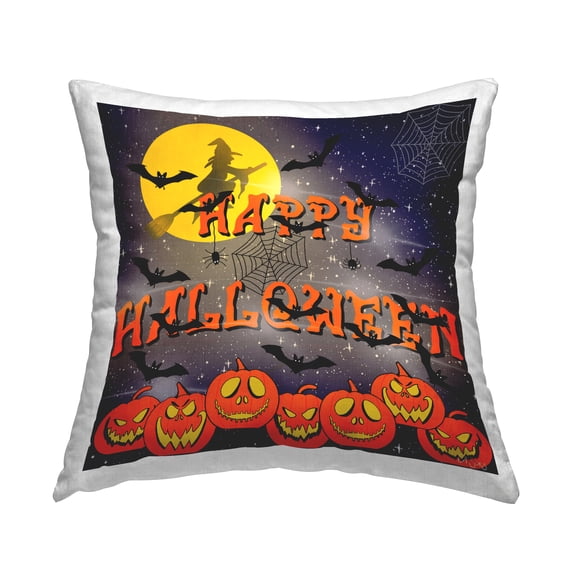 Stupell Industries Happy Halloween Scene Square Decorative Printed Throw Pillow, 18 x 18
