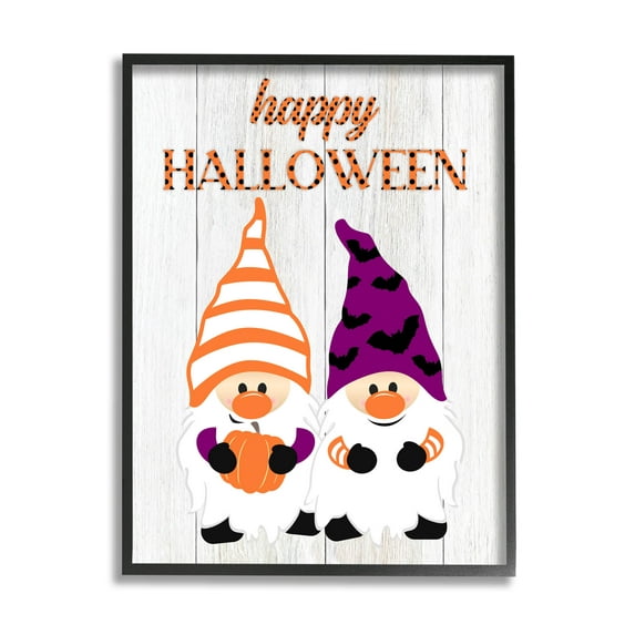 Stupell Industries Happy Halloween Seasonal Gnomes Graphic Art Black Framed Art Print Wall Art, Design by CAD Designs