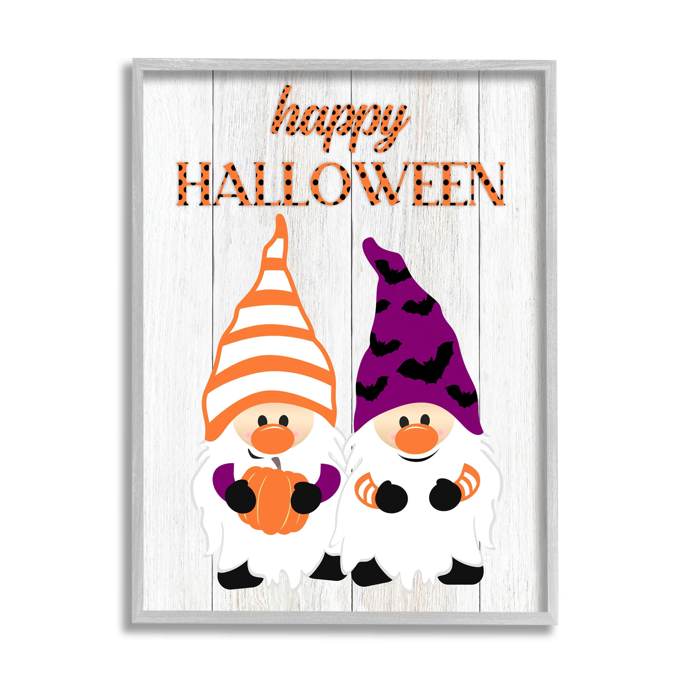 Stupell Industries Happy Halloween Seasonal Gnomes Graphic Art Gray Framed Art Print Wall Art, Design by CAD Designs