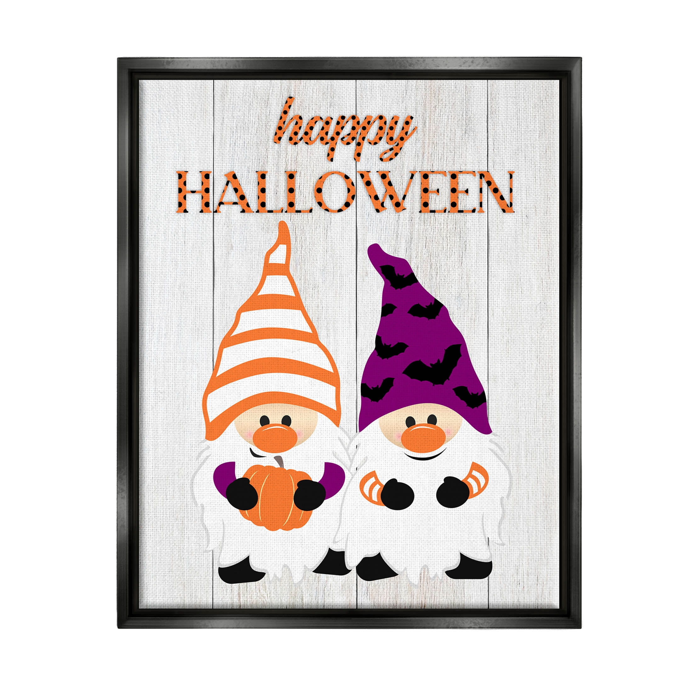 Stupell Industries Happy Halloween Seasonal Gnomes Graphic Art Jet Black Floating Framed Canvas Print Wall Art, Design by CAD Designs