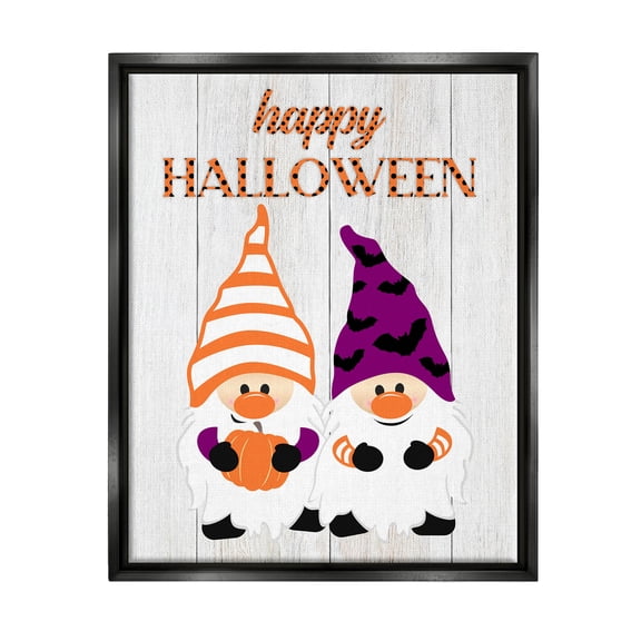 Stupell Industries Happy Halloween Seasonal Gnomes Graphic Art Jet Black Floating Framed Canvas Print Wall Art, Design by CAD Designs