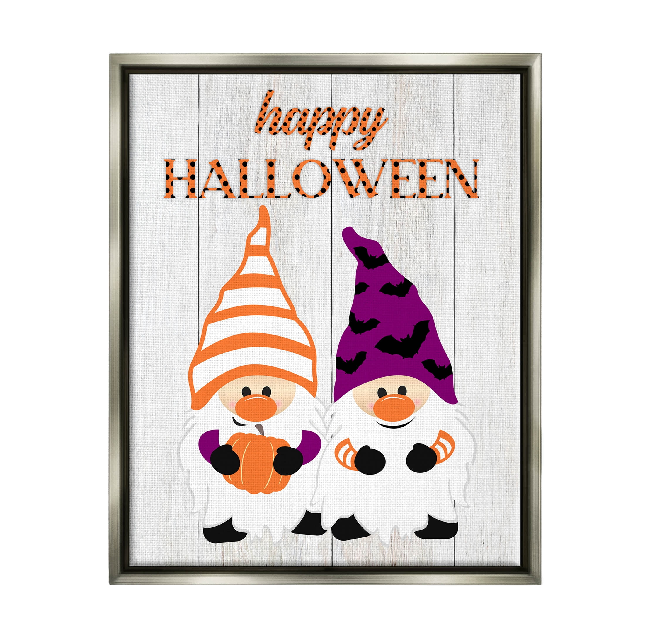 Stupell Industries Happy Halloween Seasonal Gnomes Graphic Art Luster Gray Floating Framed Canvas Print Wall Art, Design by CAD Designs